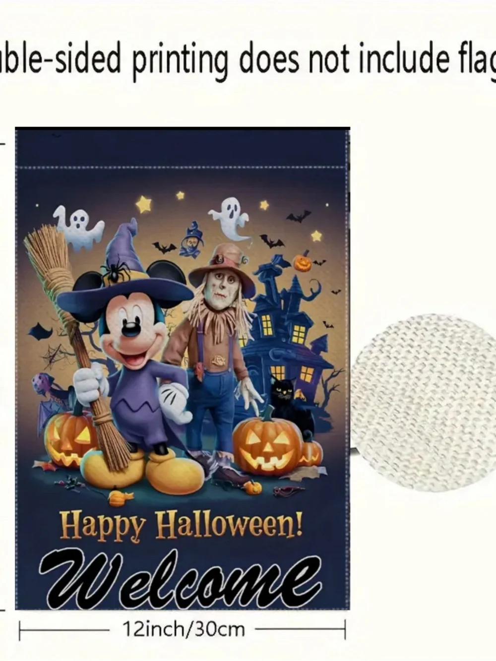 Halloween Mickey Mouse Garden Flag, approximately 12”x18”, burlap